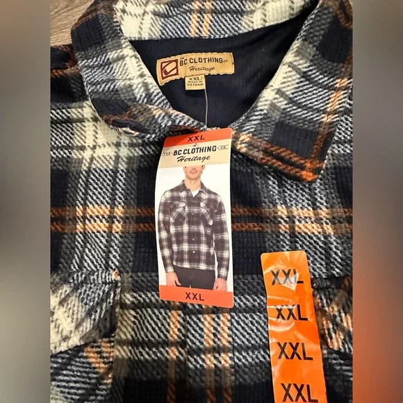 NWT BC Clothing Men's Textured Flannel Button Cuffs Branded Buttons Heavyweight - Picture 11 of 14